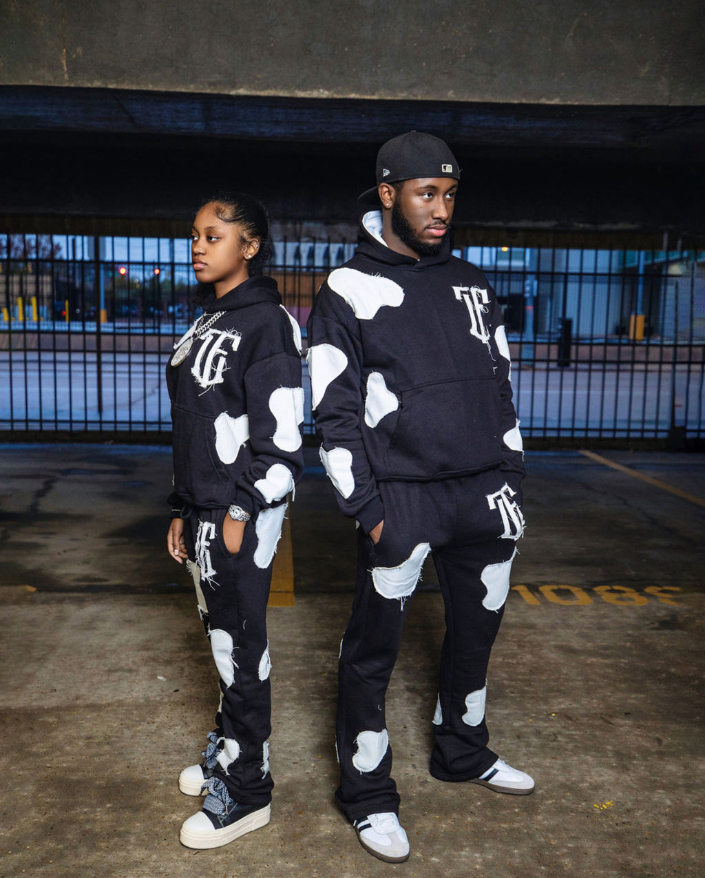 Black Cow Print Sweatsuit