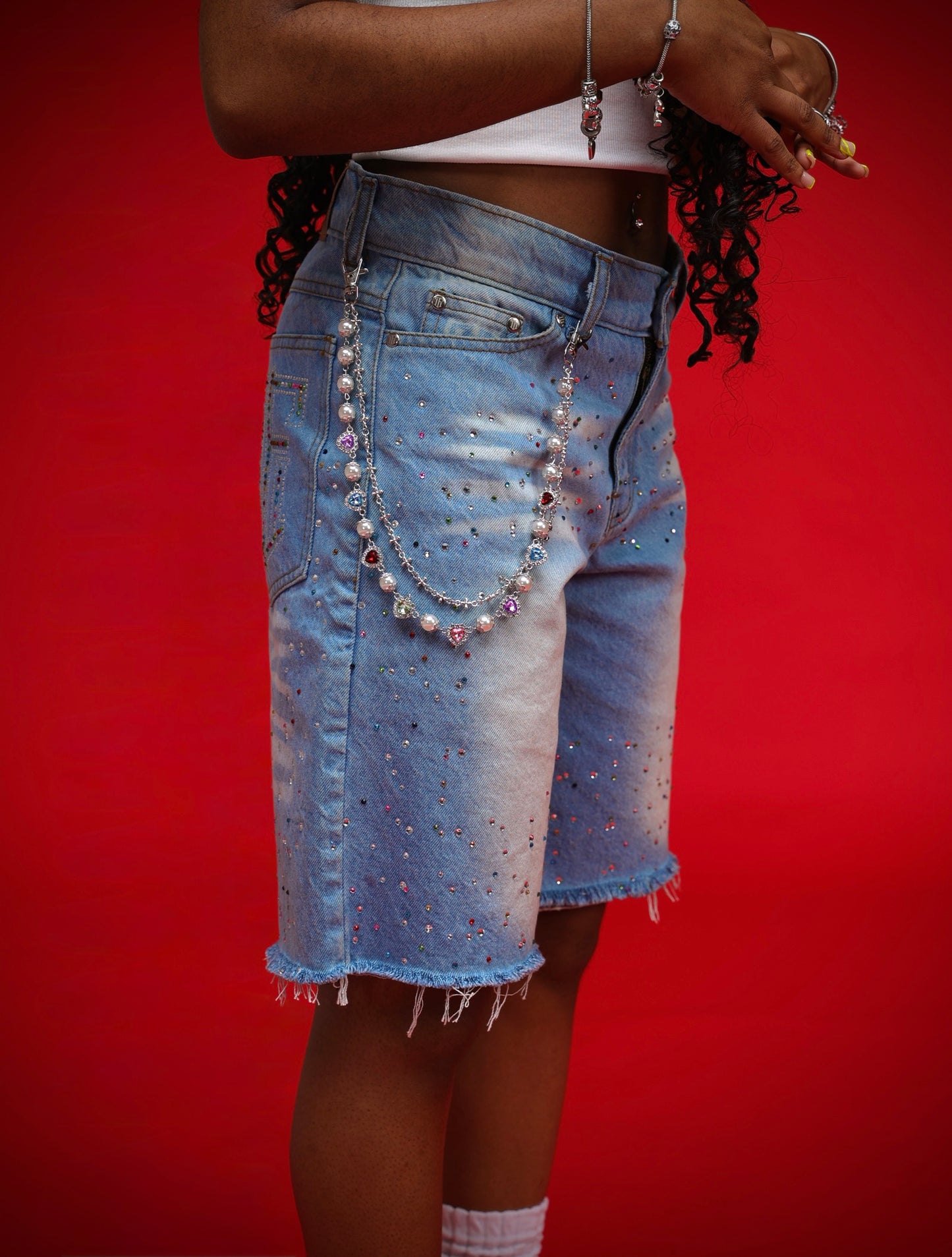 Rhinestone Denim Jorts