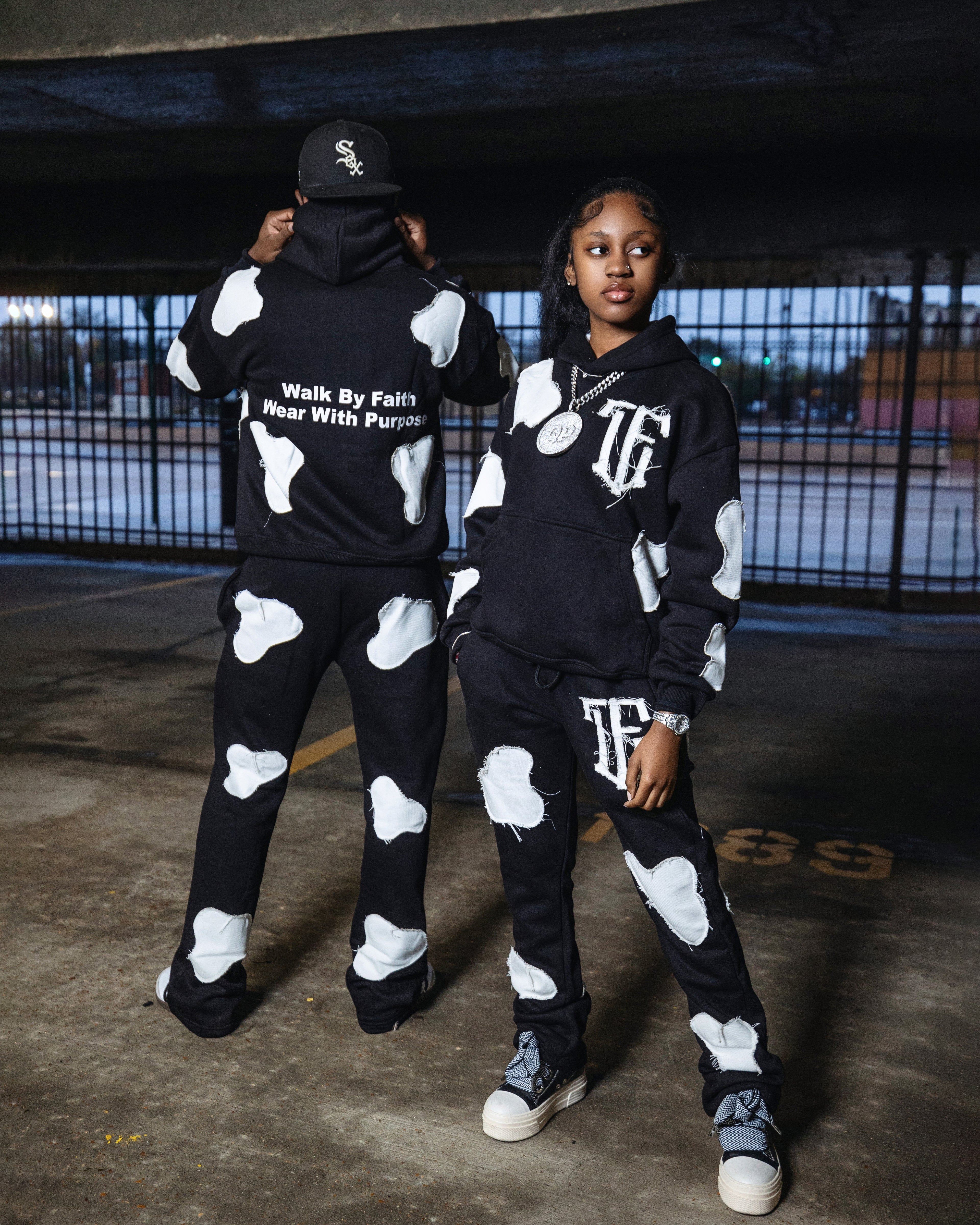 Black Cow Print Sweatsuit